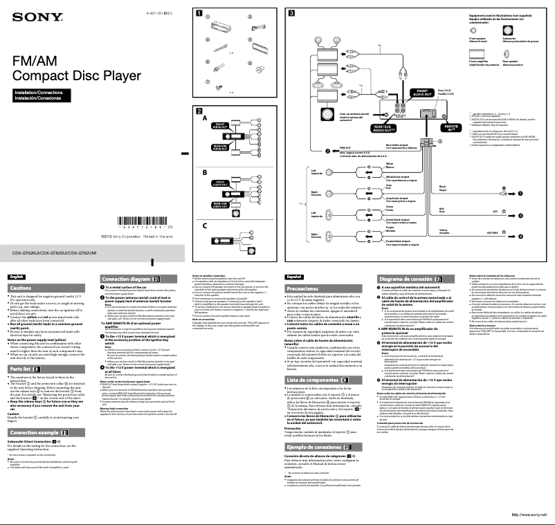 Page 1 de la notice Guide d'installation Sony CDX-GT620UI