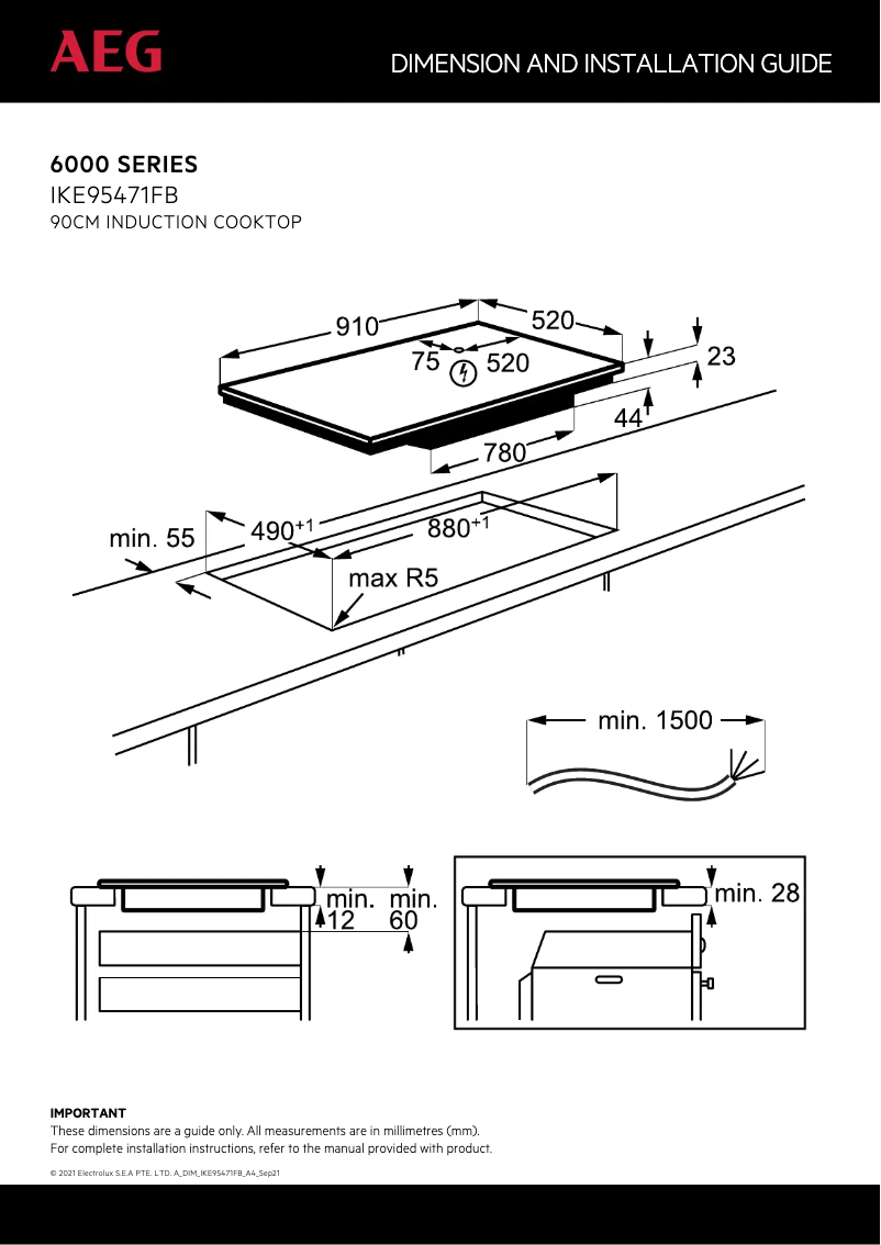 Page 1 de la notice Dessin technique AEG IKE95471FB
