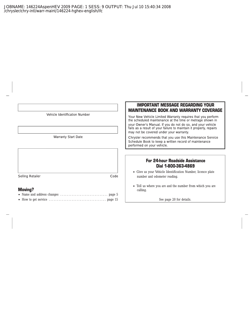 Page 1 de la notice Manuel utilisateur Chrysler Aspen Hybrid (2009)