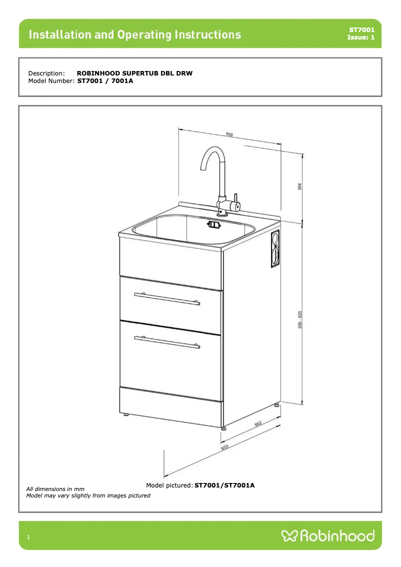 Page 1 de la notice Instructions / montage Robinhood ST7001A