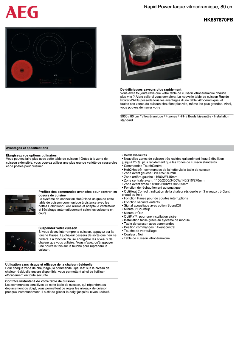 Page n°1 - Fiche technique AEG HK857870FB