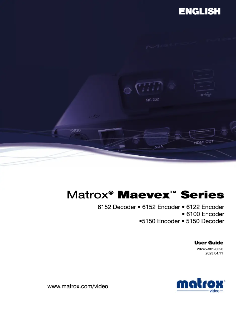 Page 1 de la notice Manuel utilisateur Matrox Maevex 5150 Encoder