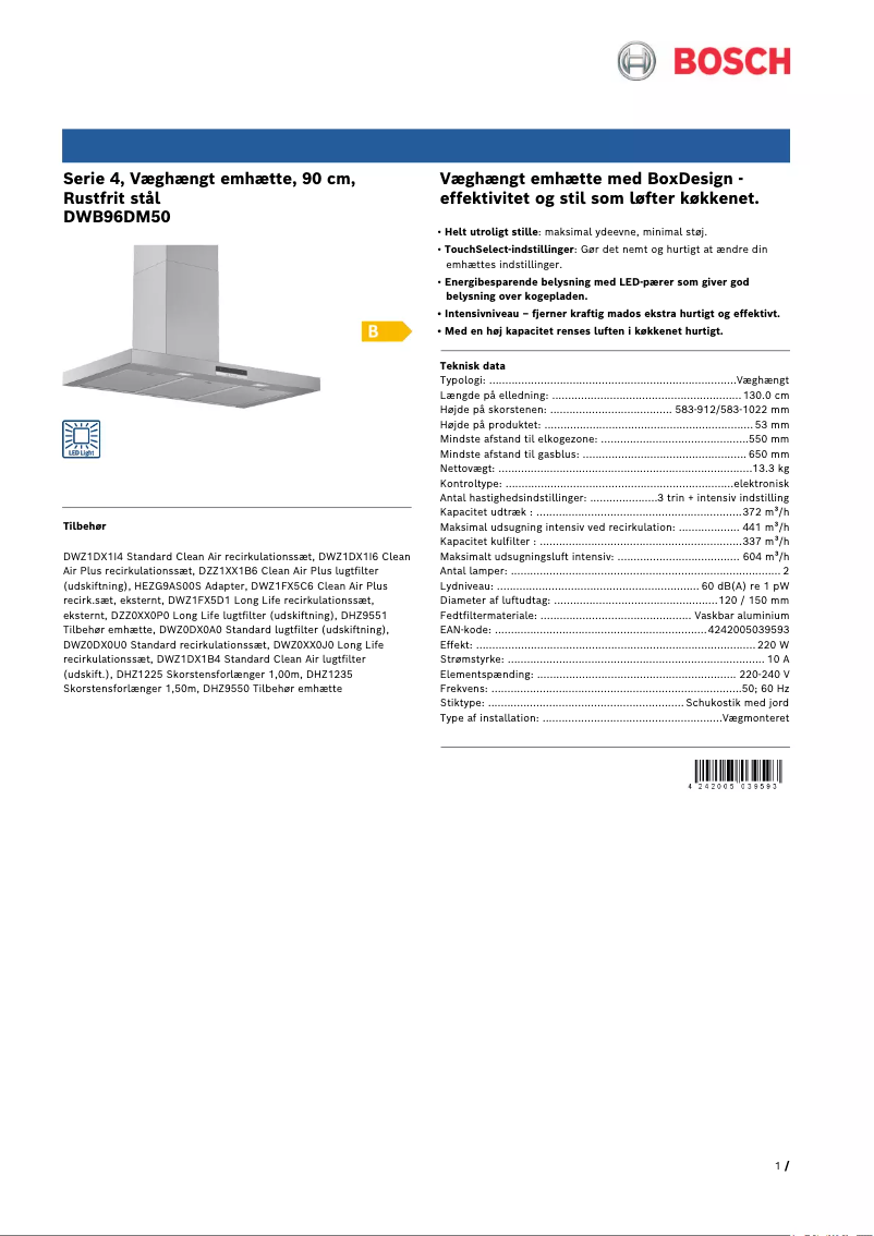 Page 1 de la notice Brochure Bosch DWB96DM50