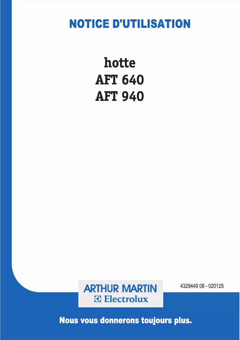 Page n°1 - Manuel utilisateur Arthur Martin-Electrolux AFT940W