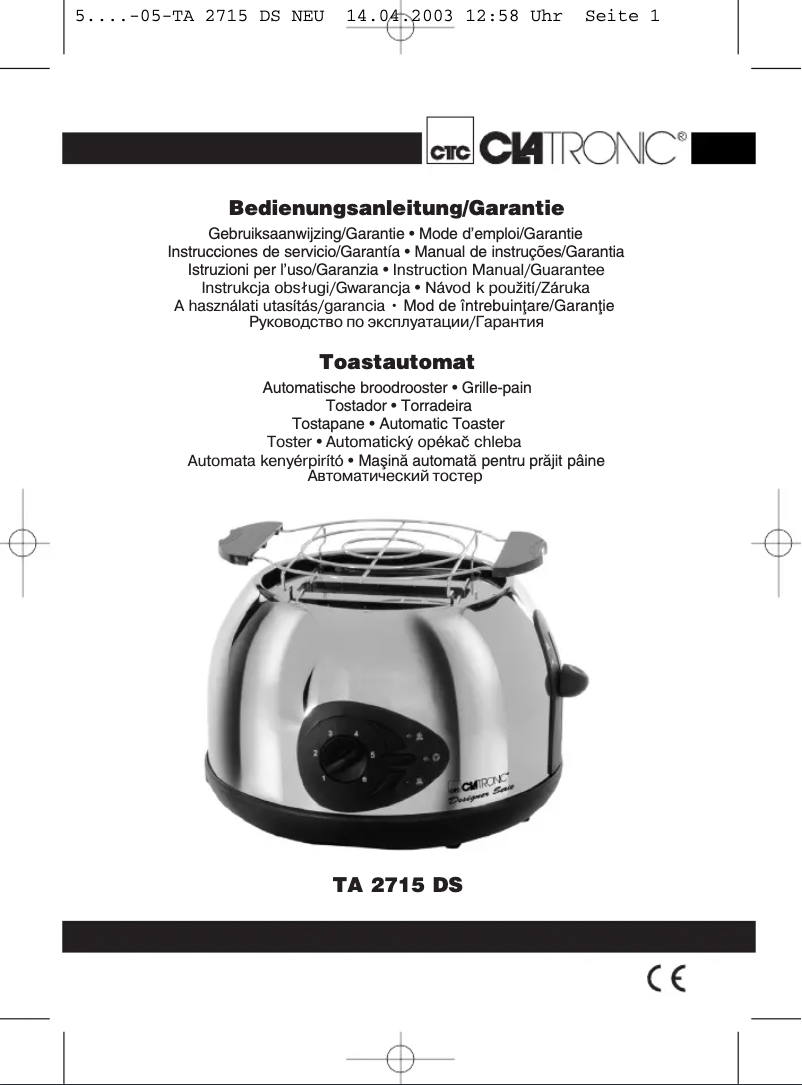 Page 1 de la notice Manuel utilisateur Clatronic TA 2715