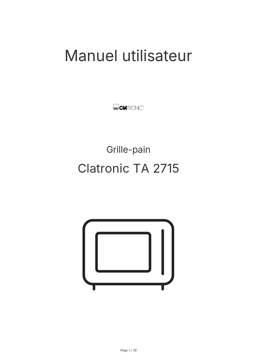 Page n°1 - Manuel utilisateur Clatronic TA 2715