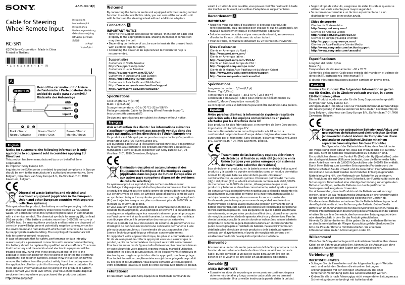 Page n°1 - Manuel utilisateur Sony RC-SR1