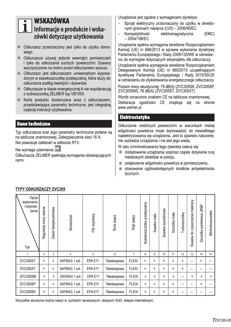 Page 1 de la notice Manuel utilisateur Zelmer ZVC305ST