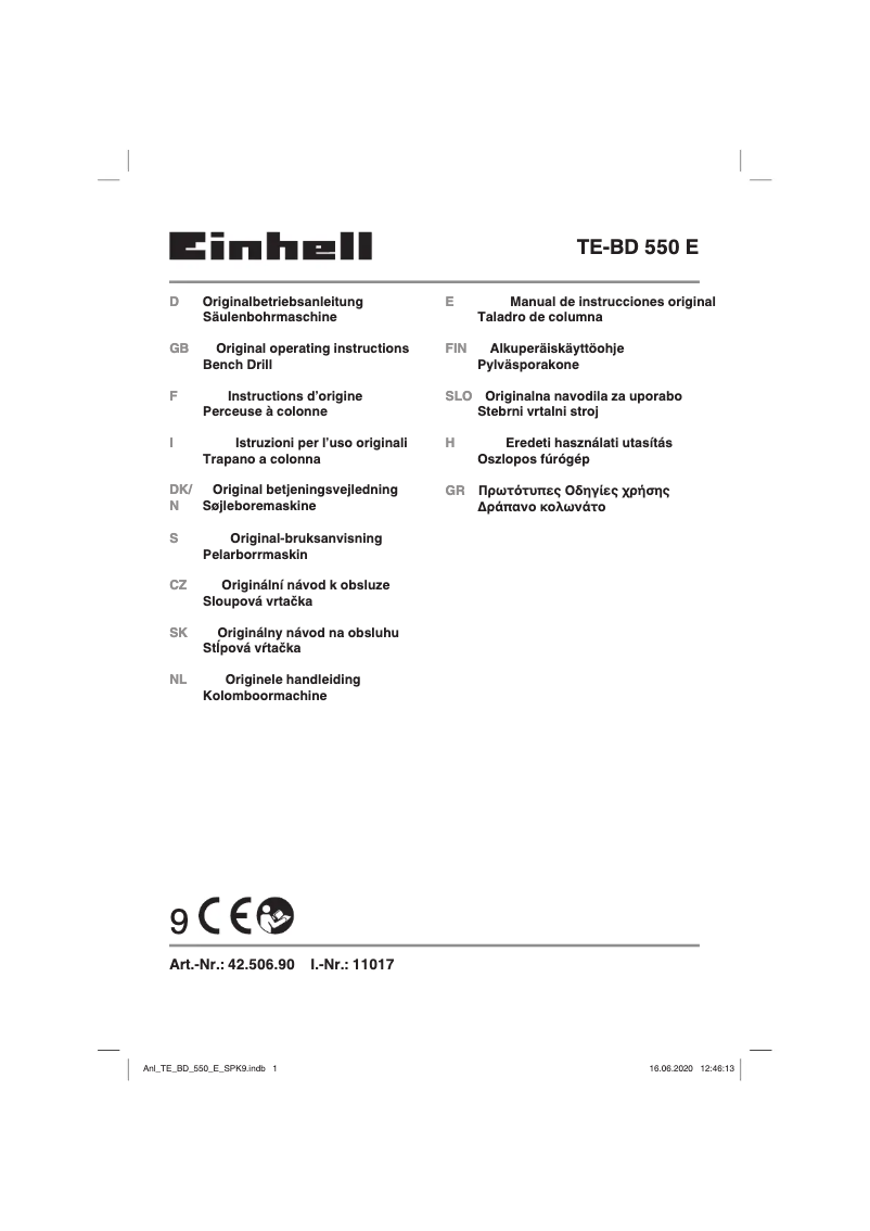 Page n°1 - Manuel utilisateur Einhell TE-BD 550