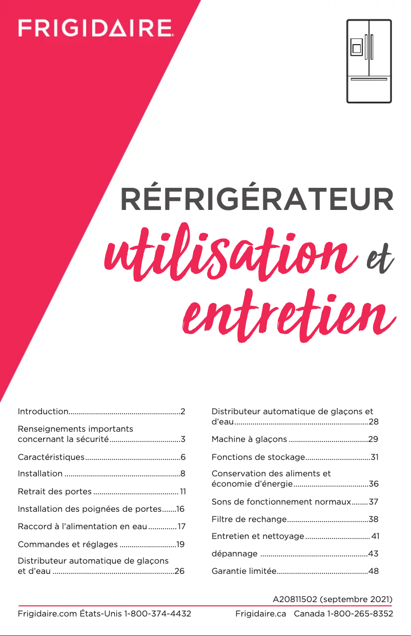 Page n°1 - Manuel utilisateur Frigidaire FRFS282LAF