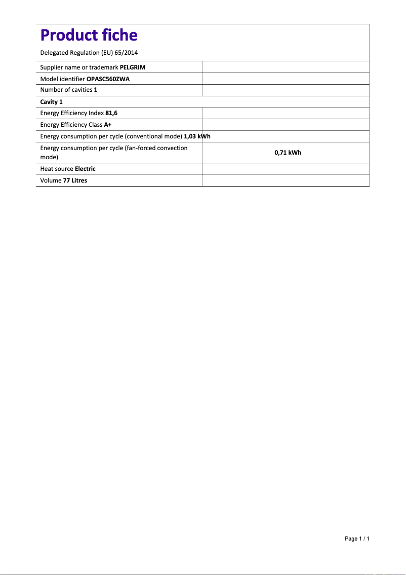 Image de la première page du manuel de l'appareil OPASC560ZWA