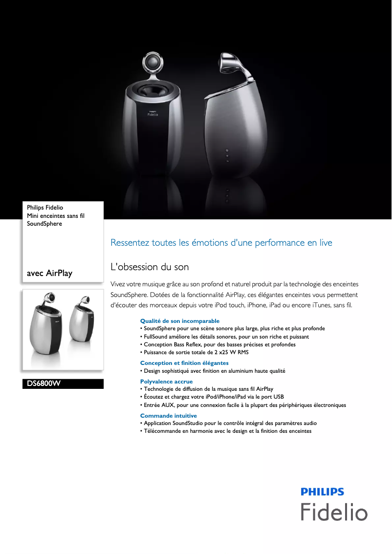 Image de la première page du manuel de l'appareil Fidelio SoundSphere DS6800W