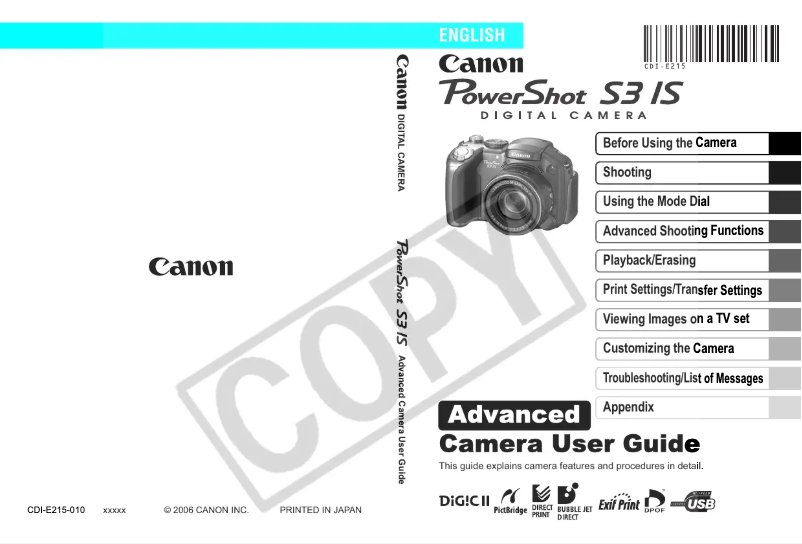 Image de la première page du manuel de l'appareil PowerShot S3 IS