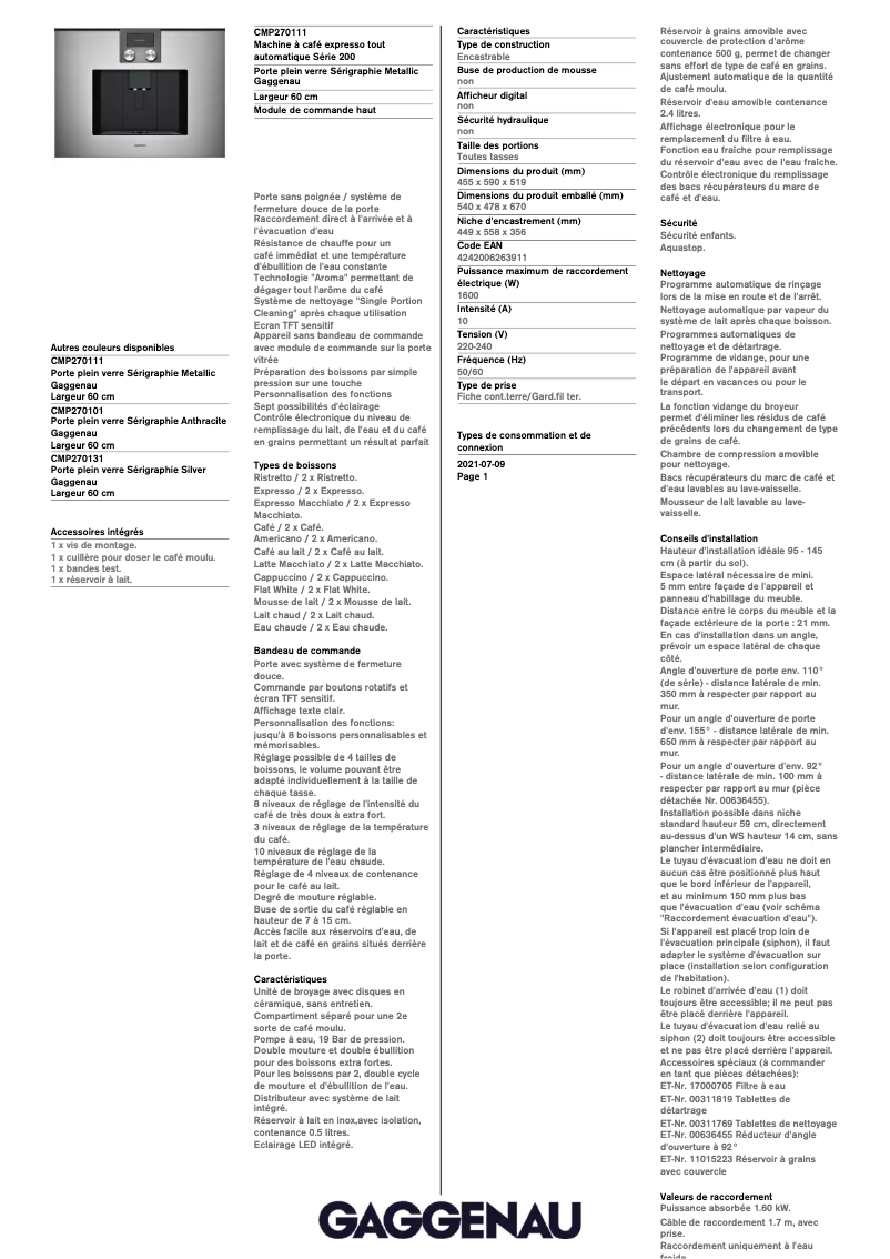 Image de la première page du manuel de l'appareil CMP270111