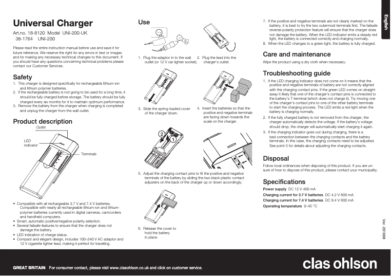 Page 1 de la notice Manuel utilisateur Ansmann UNI-200