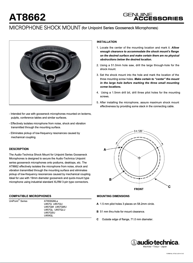 Page 1 de la notice Manuel utilisateur Audio-Technica AT8662