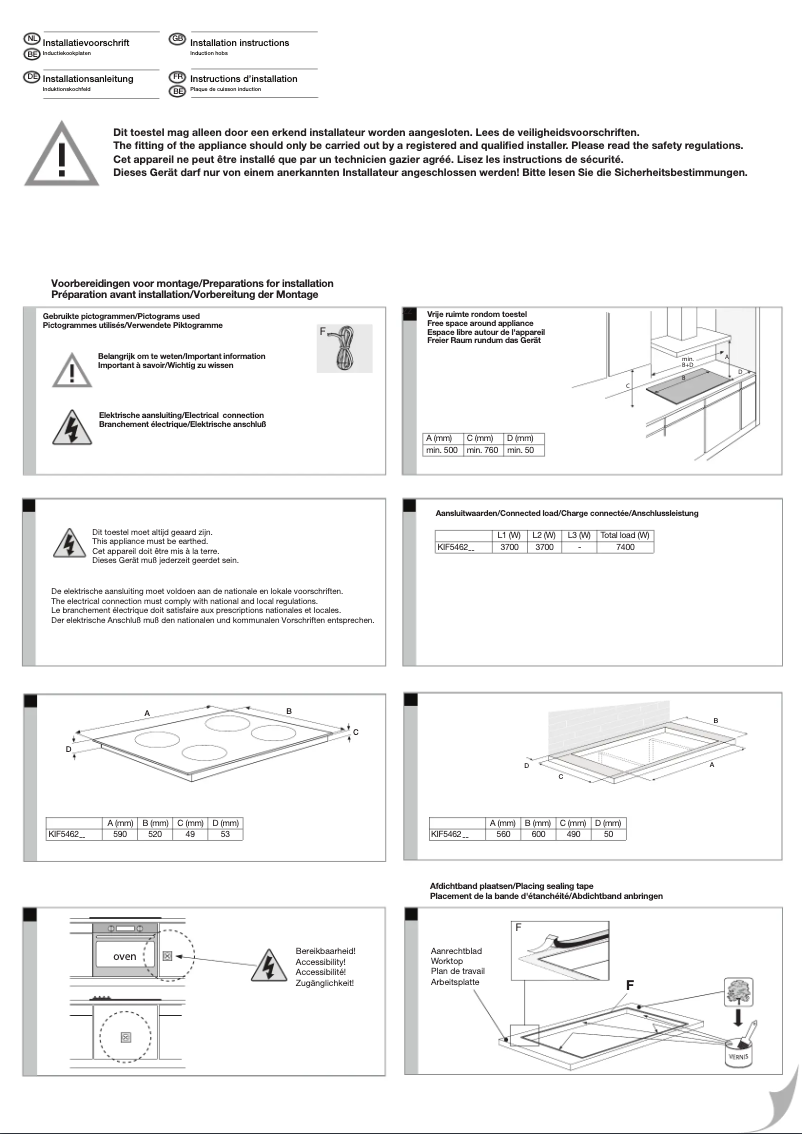 Page 1 de la notice Guide d'installation Etna KIF5462ZT