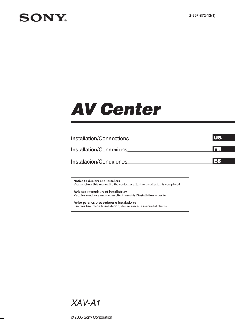 Image de la première page du manuel de l'appareil XAV-A1