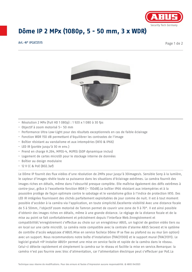 Image de la première page du manuel de l'appareil IPCA72515