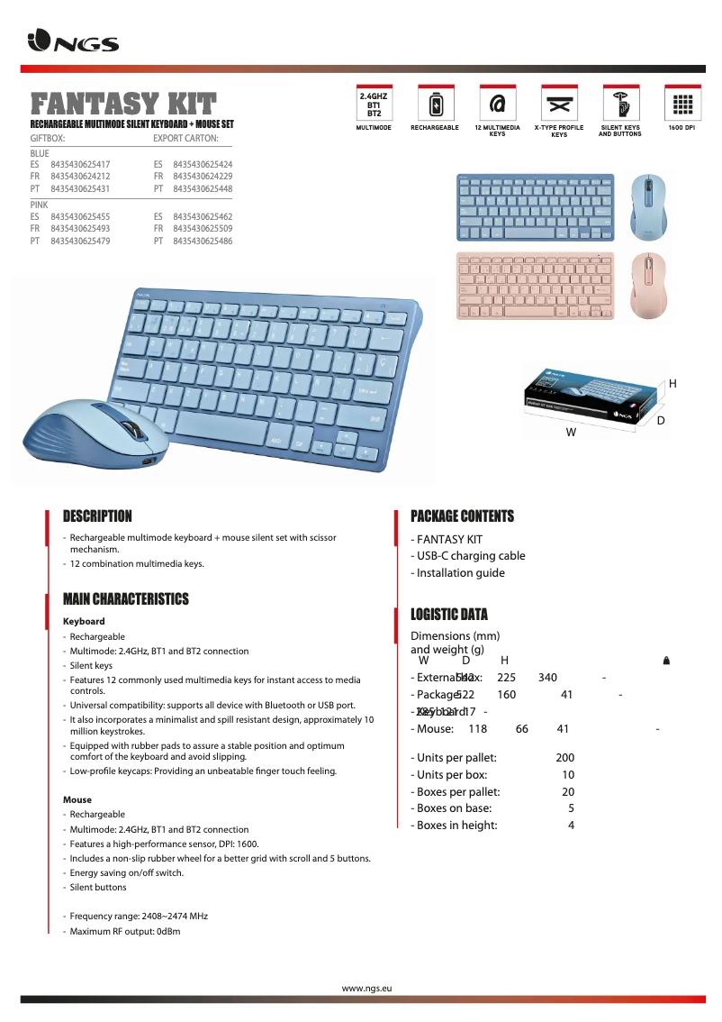 Page 1 de la notice Fiche technique NGS Fantasy KIT