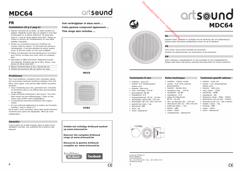 Page 1 de la notice Manuel utilisateur Artsound MDC64