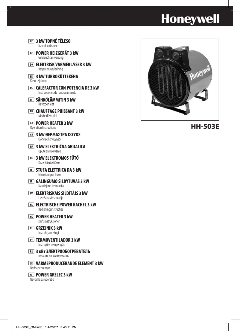 Page n°1 - Manuel utilisateur Honeywell HH-503E