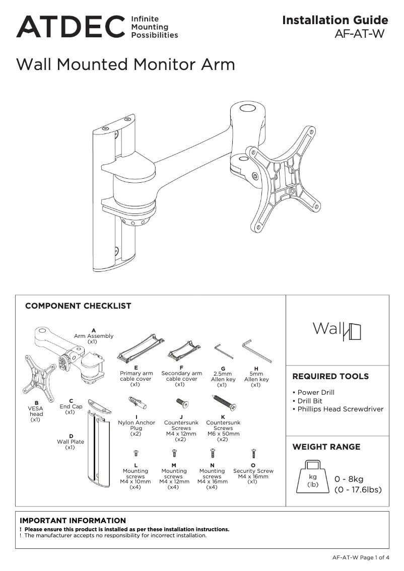 Page n°1 - Manuel utilisateur Atdec AF-AT-W-P