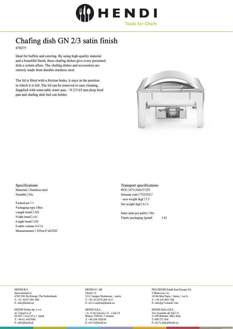 Page n°1 - Fiche technique Hendi 470275