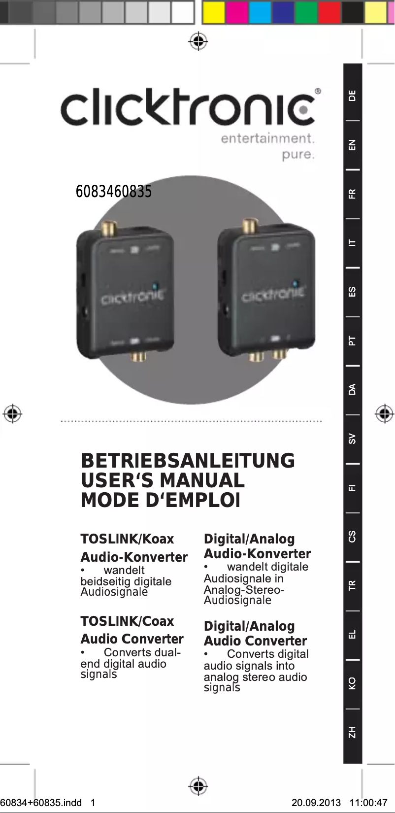 Image de la première page du manuel de l'appareil 60834