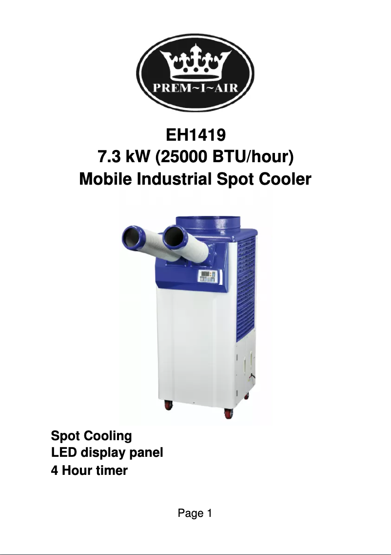 Page n°1 - Manuel utilisateur Prem-I-Air EH1419