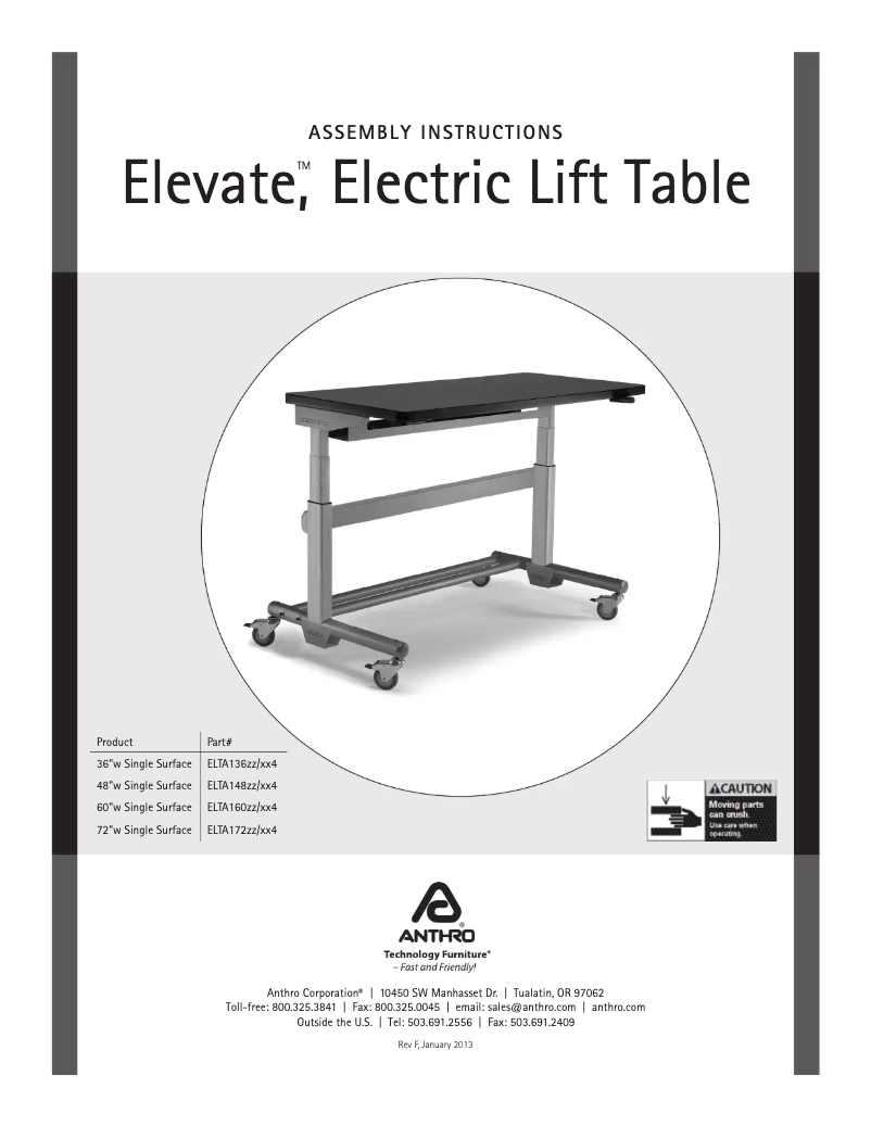 Page 1 de la notice Manuel utilisateur Anthro Elevate