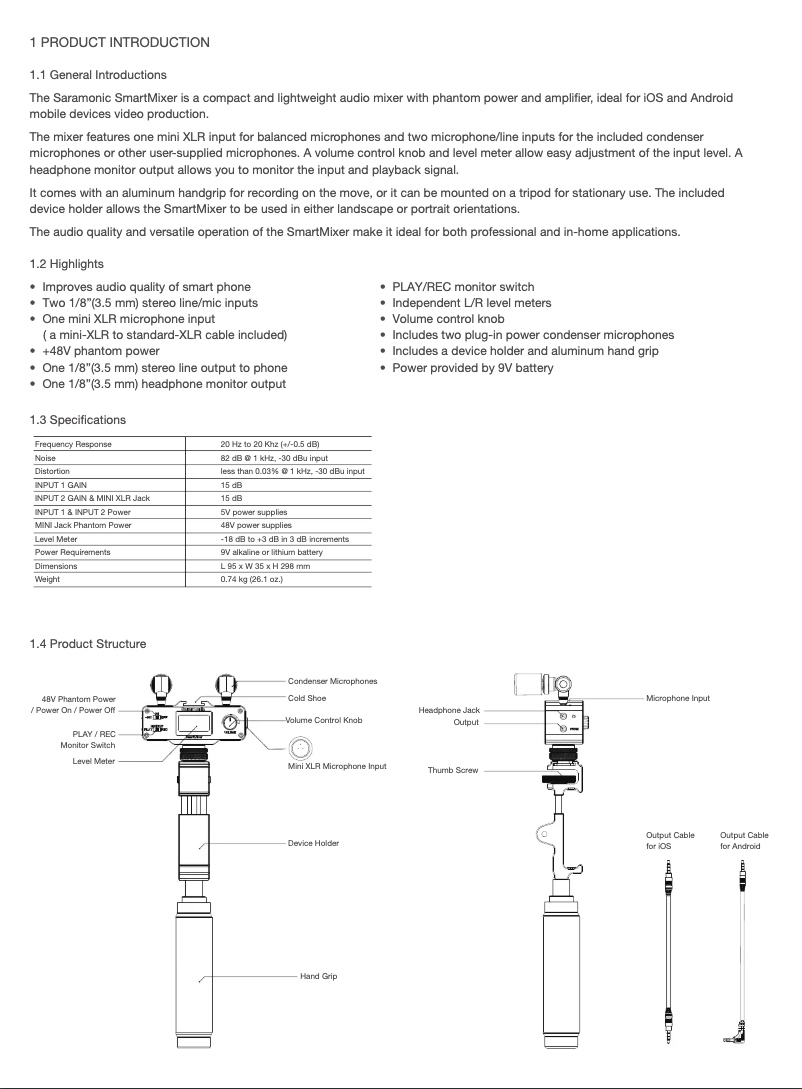 Page n°1 - Manuel utilisateur Saramonic SmartMixer