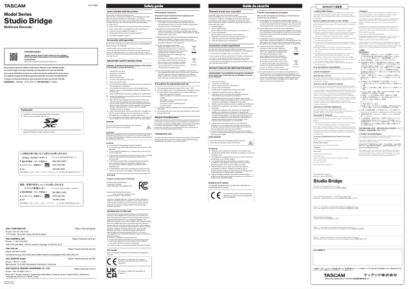 Page n°1 - Instructions de sécurité Tascam Studio Bridge
