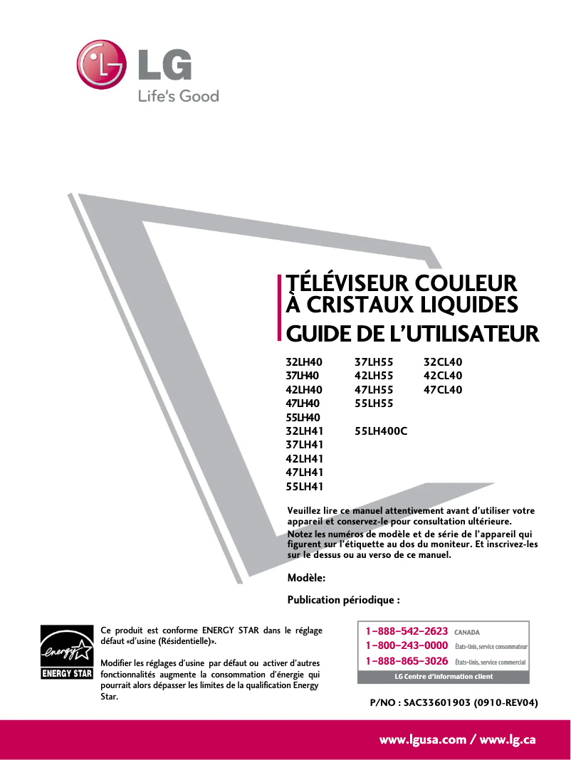 Imagen de la primera página del manual del dispositivo 55LH41