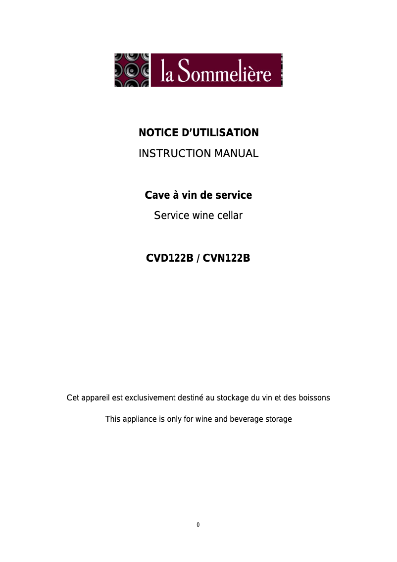 Image de la première page du manuel de l'appareil CVD122B