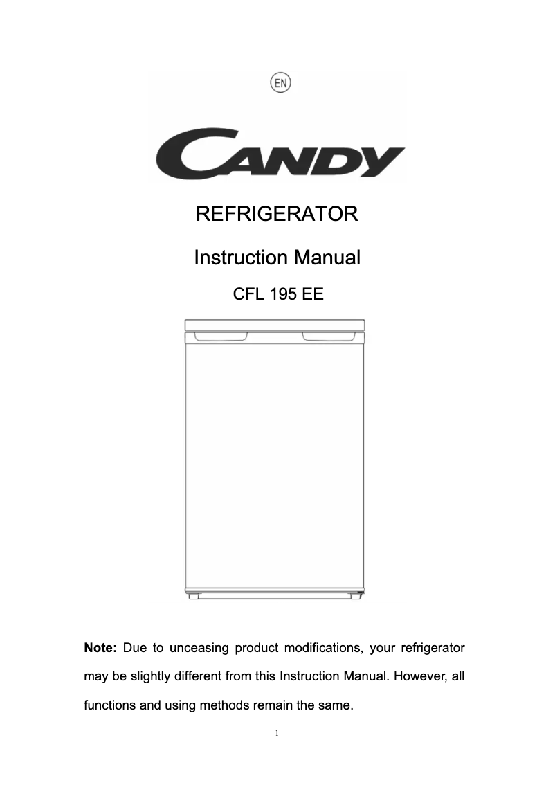 Page n°1 - Manuel utilisateur Candy CFL 195 EE