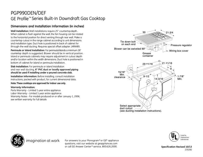 Page n°1 - Fiche technique GE Profile PGP990DEFBB