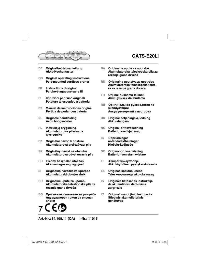 Image de la première page du manuel de l'appareil GATS-E 20 Li