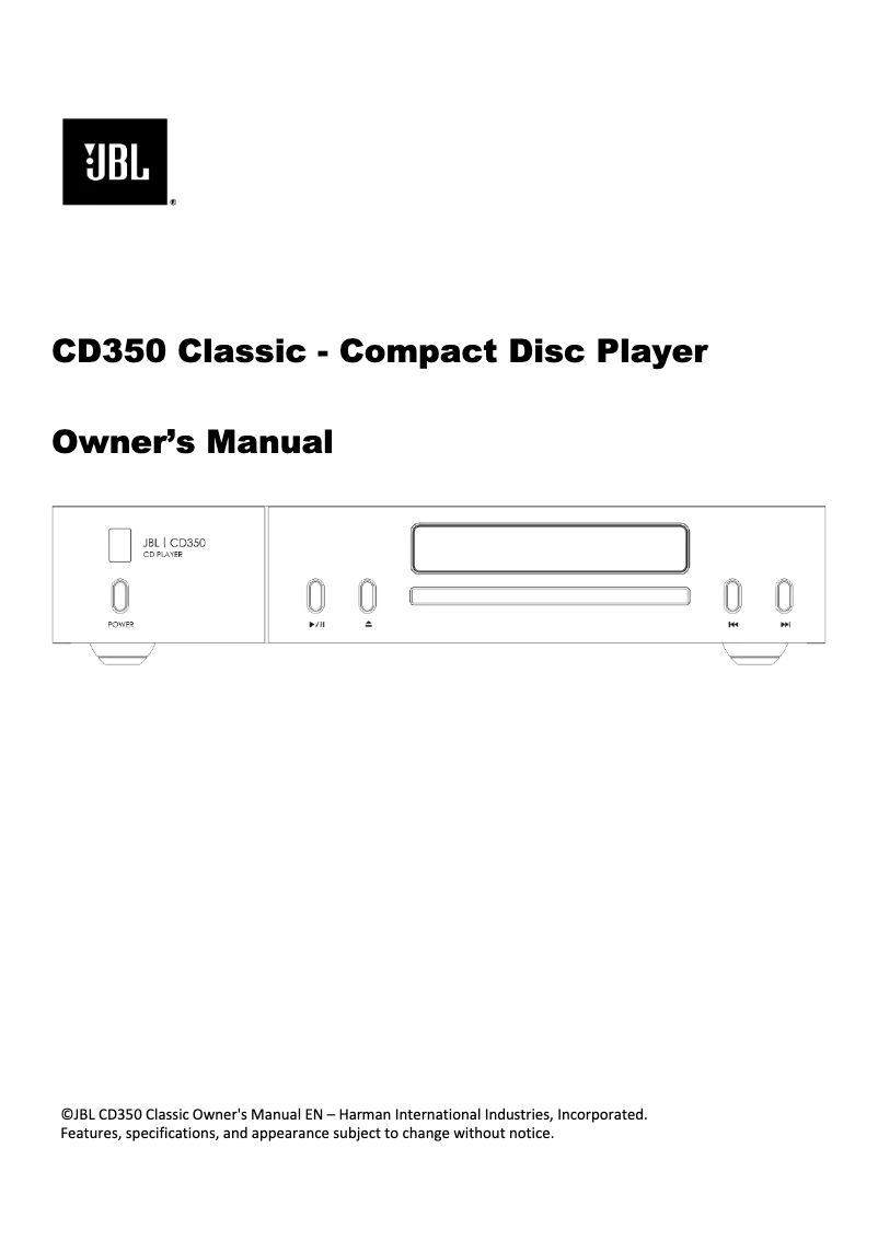Page 1 de la notice Manuel utilisateur JBL CD350 Classic