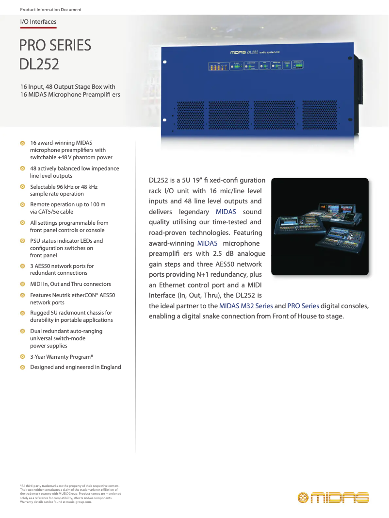 Page 1 de la notice Fiche technique Midas DL252