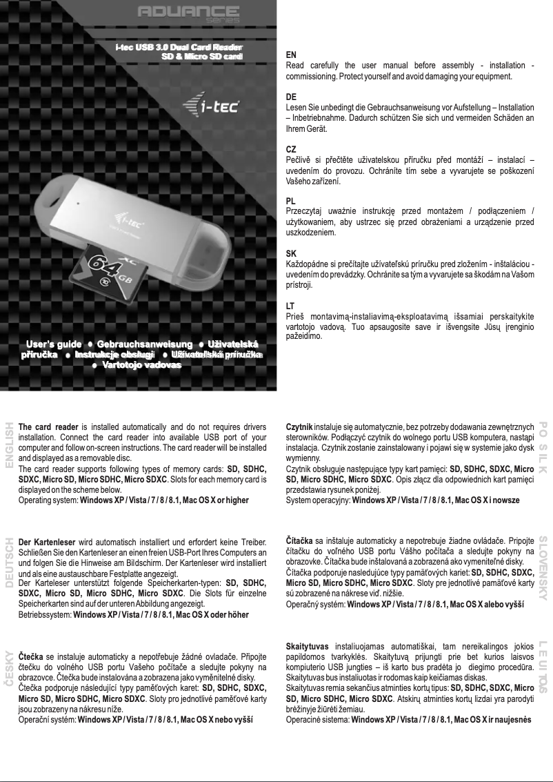 Page 1 de la notice Manuel utilisateur i-TEC U3CRDUO