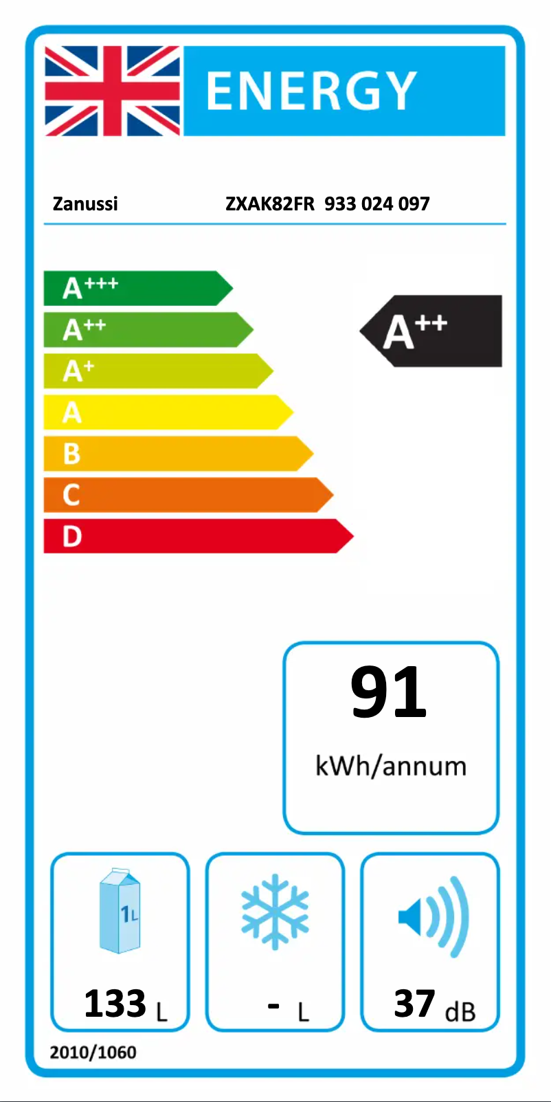 Page n°1 - Label énergétique Zanussi ZXAK82FR