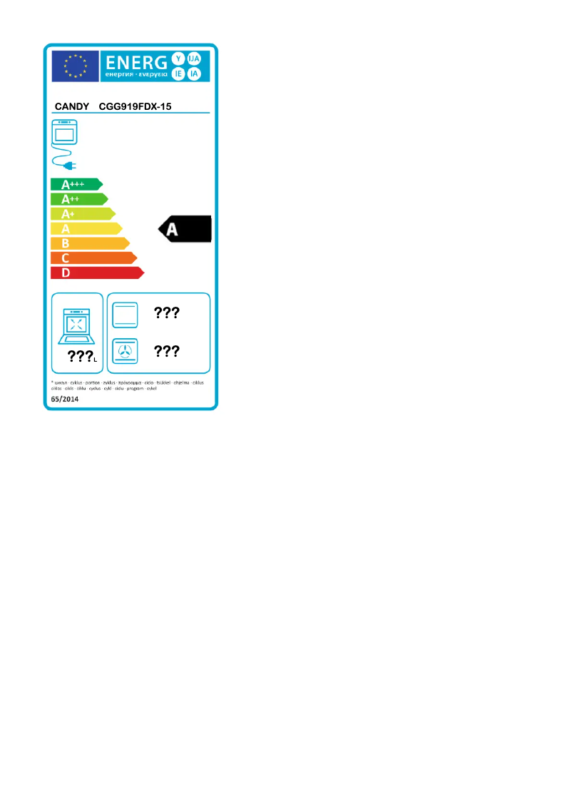 Page n°1 - Label énergétique Candy CGG919FDX-15