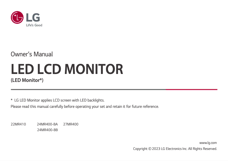 Page 1 de la notice Manuel utilisateur LG 22MR410