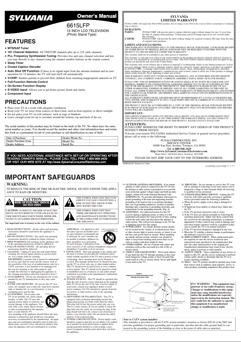 Page 1 de la notice Manuel utilisateur Sylvania 6615LFP