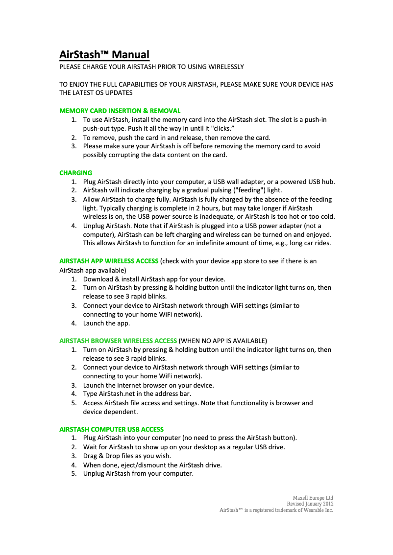 Image de la première page du manuel de l'appareil AirStash