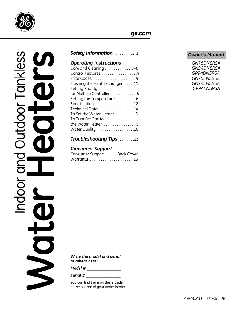 Image de la première page du manuel de l'appareil GN75DNSRSA