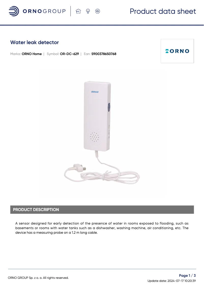 Imagen de la primera página del manual del dispositivo OR-DC-629