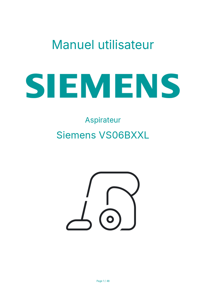Page n°1 - Manuel utilisateur Siemens VS06BXXL