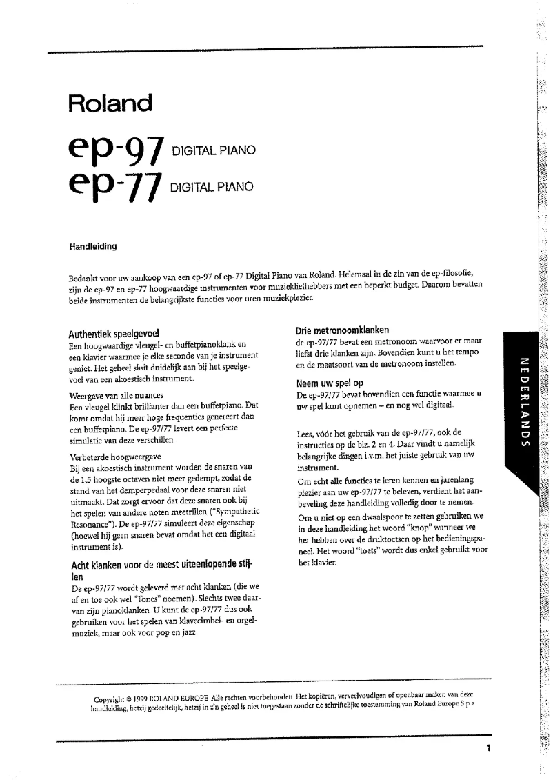 Page 1 de la notice Manuel utilisateur Roland EP-77